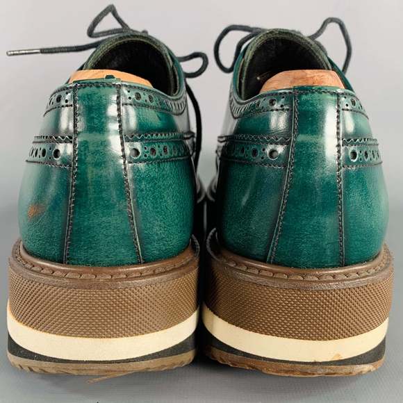 PRADA Green Brown Wingtip Leather Platform Lace-Up Shoes - Picture 3 of 8